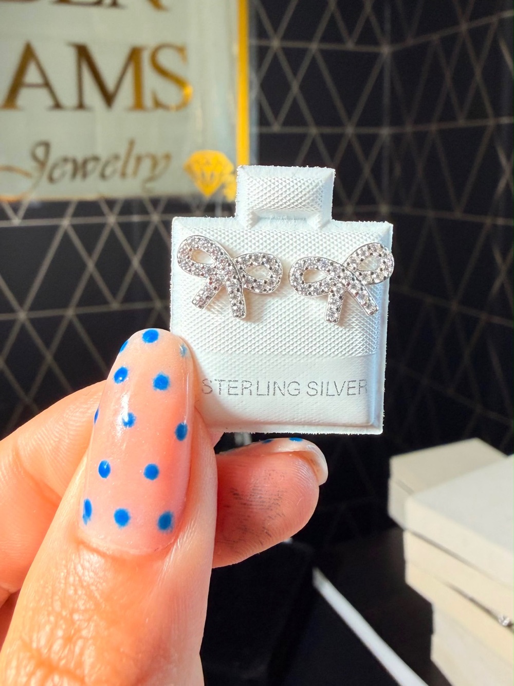 Sterling Silver Bow Stud Earrings - Sparkling Clear Crystal